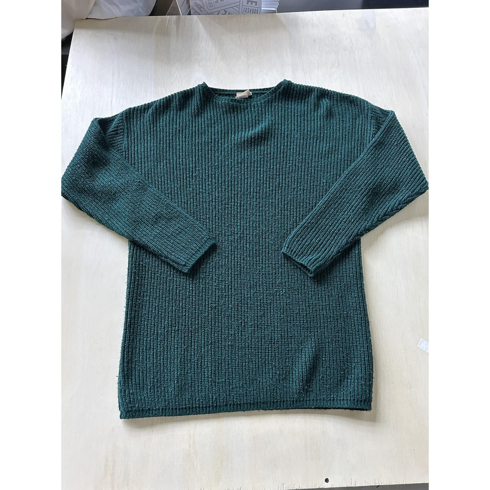 Huntington Ridge Sweater Mens Medium Green Solid Crewneck Knit Pullover Made USA